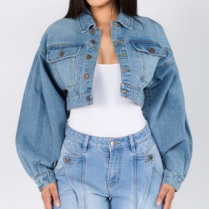 Puffed Out Balloon Sleeve Denim Jacket